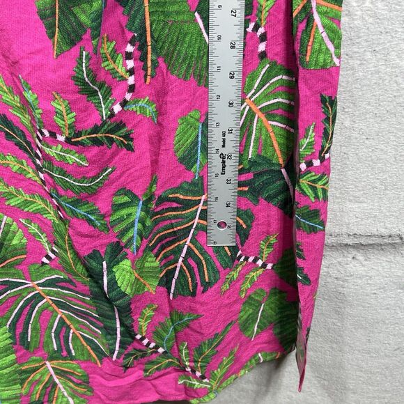 FARM RIO PINK/GREEN LEAVES ASYMMETRIC MIDI VISCOSE DRESS TROPICAL SIZE SMALL - Picture 10 of 15